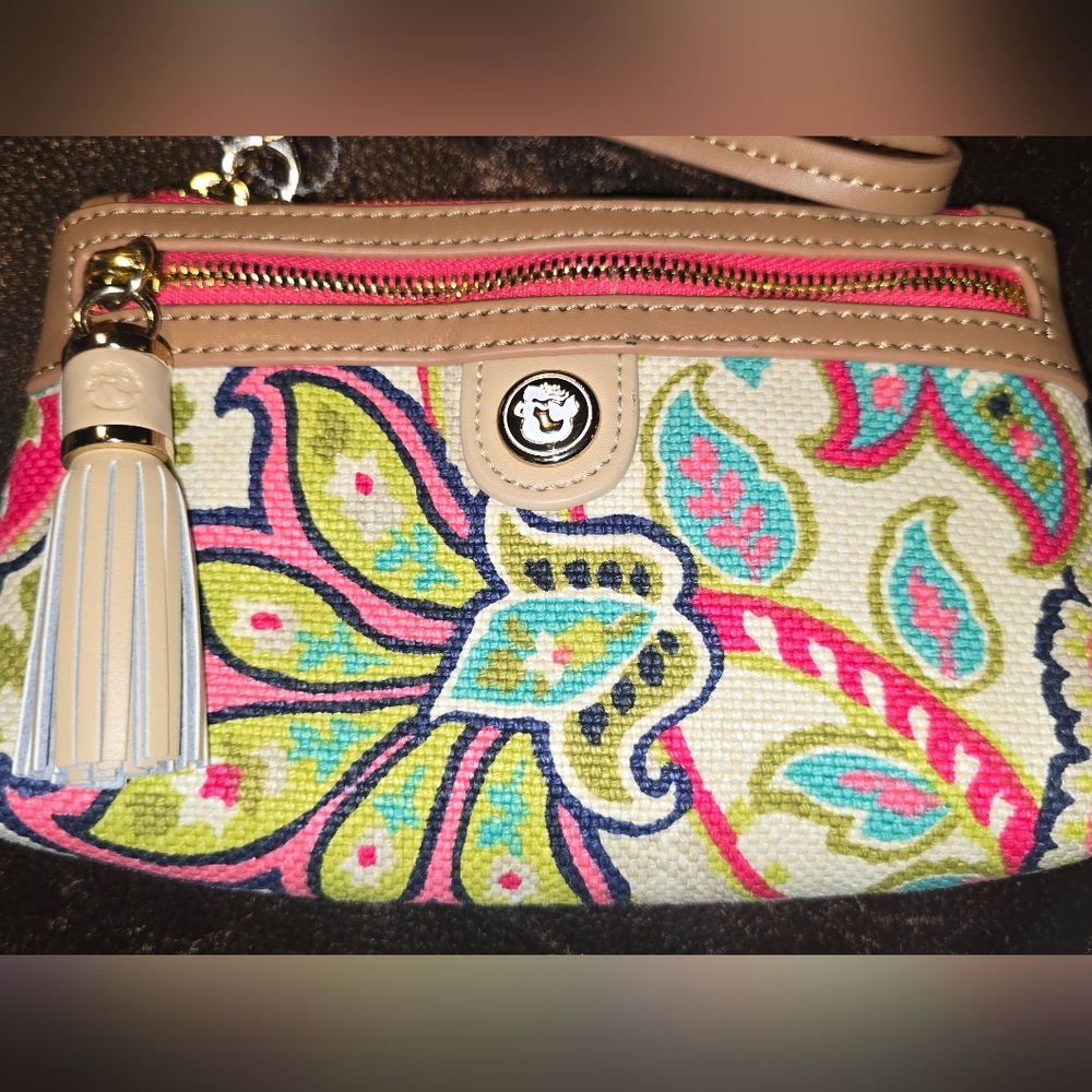 Spartina 449 Daufuskie Island Wristlet Leather Linen Detachable Strap